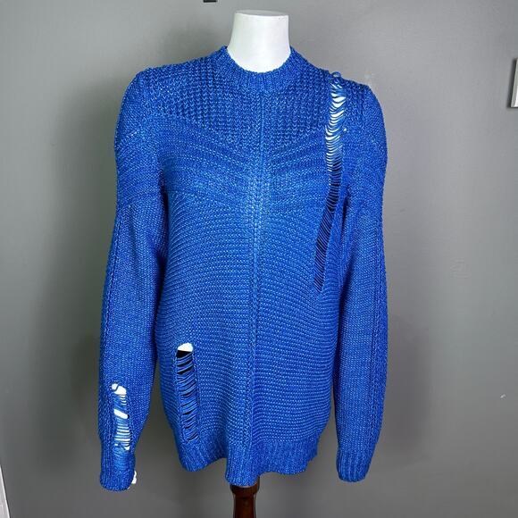 Diesel sweater women’s large electric blue chunky knit Italy‎ distressed Grunge - Picture 2 of 16